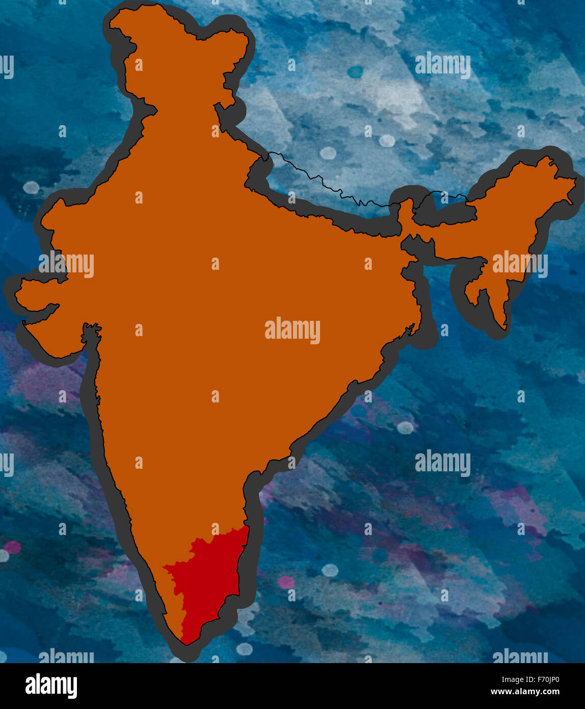 Illustration, Lageplan von Tamil Nadu, Indien, Asien Stockfoto