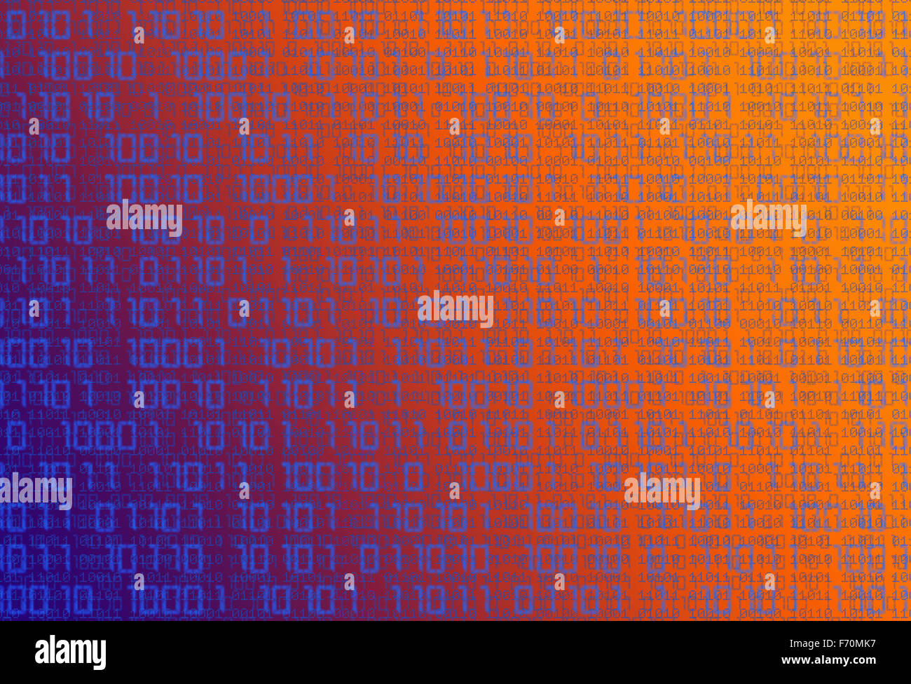 Technologie binäre Hintergrund. Binär-Code auf Orange bis lila Farbverlauf Hintergrund Stockfoto