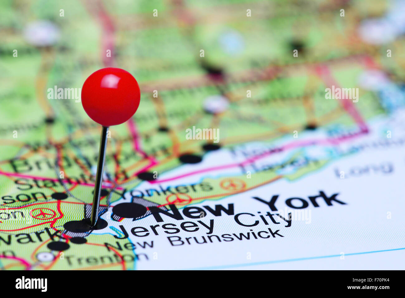 Jersey City auf einer Karte von USA merken Stockfoto