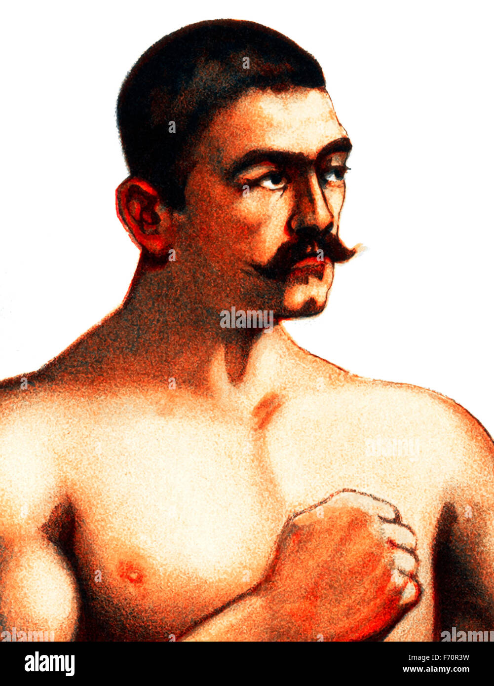 Vintage Porträt des legendären amerikanischen bloßen Fäusten und behandschuhten Boxer John L Sullivan (1858-1918). Sullivan, den Spitznamen "The Boston Strong Boy", gilt als der letzte bloßen Fäusten Weltmeister im Schwergewicht nach London Prize Ring Regeln und der erste behandschuhte Schwergewichts-Weltmeister unter Marquess of Queensberry Rules. Er beherrscht die Box-Szene in den 1880er Jahren und war Amerikas erste sportliche Superstar. Seine Herrschaft als König der Schwergewichte kam zu einem Ende, als er zu James J Corbett im Jahr 1892 in einem behandschuhten Kampf unter Queensberry-Regeln gekämpft verlor. Stockfoto