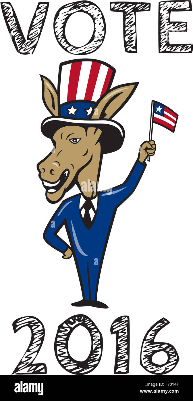 Beispiel für ein Demokrat Esel Maskottchen von der demokratischen grand alte Partei Gop lächelnden Blick auf die Seite mit einer Hand auf Hüfte Stockfoto