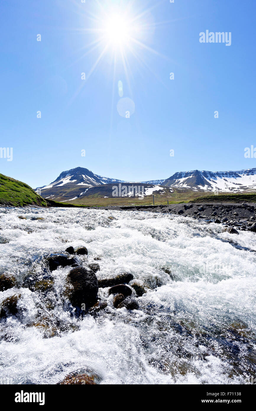 Schnell fließende Strom, Westfjorde, Island, Europa Stockfoto