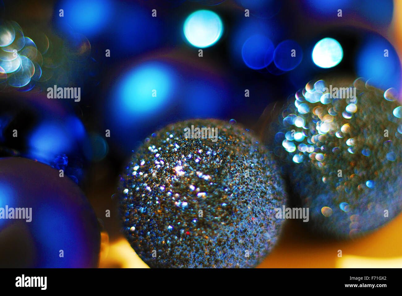 Weihnachten, Dekoration, Kugeln, Glaskugel, Glitzer, Glitzer, blau, Silber Stockfoto