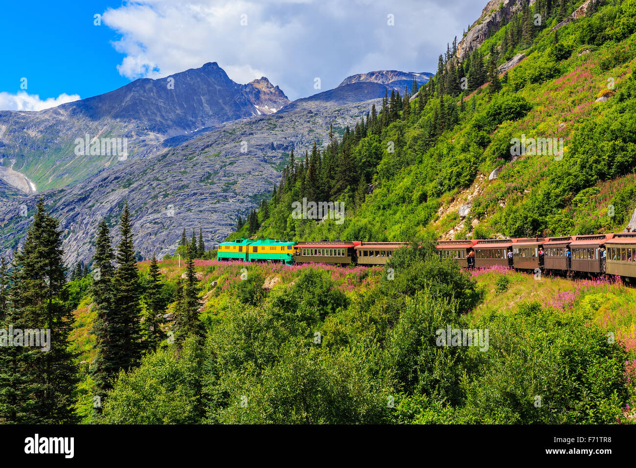 Der scenic White Pass & Yukon Route Railroad. Skagway, Alaska Stockfoto