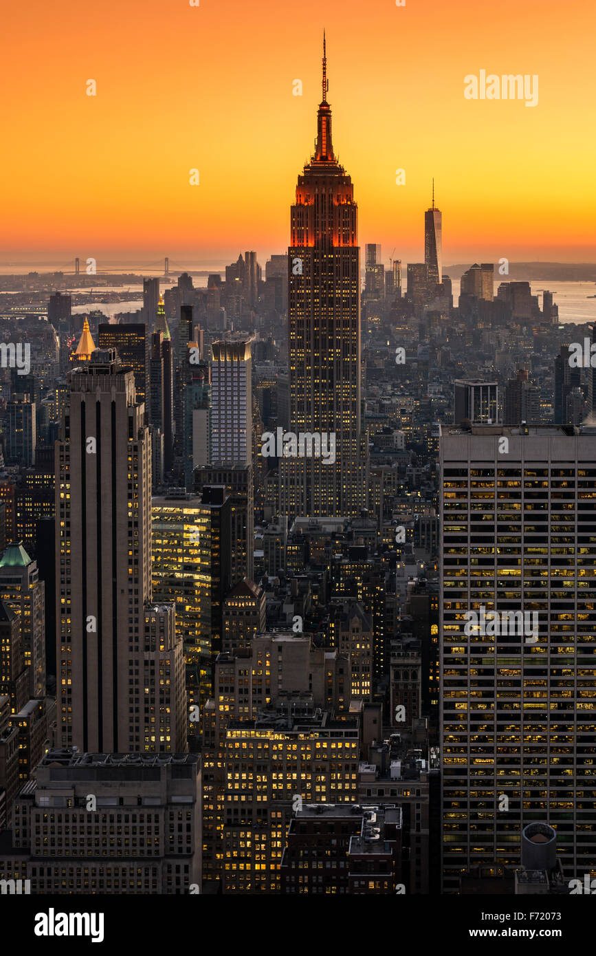 Midtown Manhattan Skyline bei Sonnenuntergang, New York, USA Stockfoto