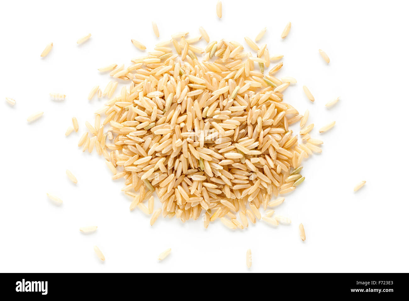 Brauner Reis von oben isoliert auf weißem Hintergrund Stockfoto