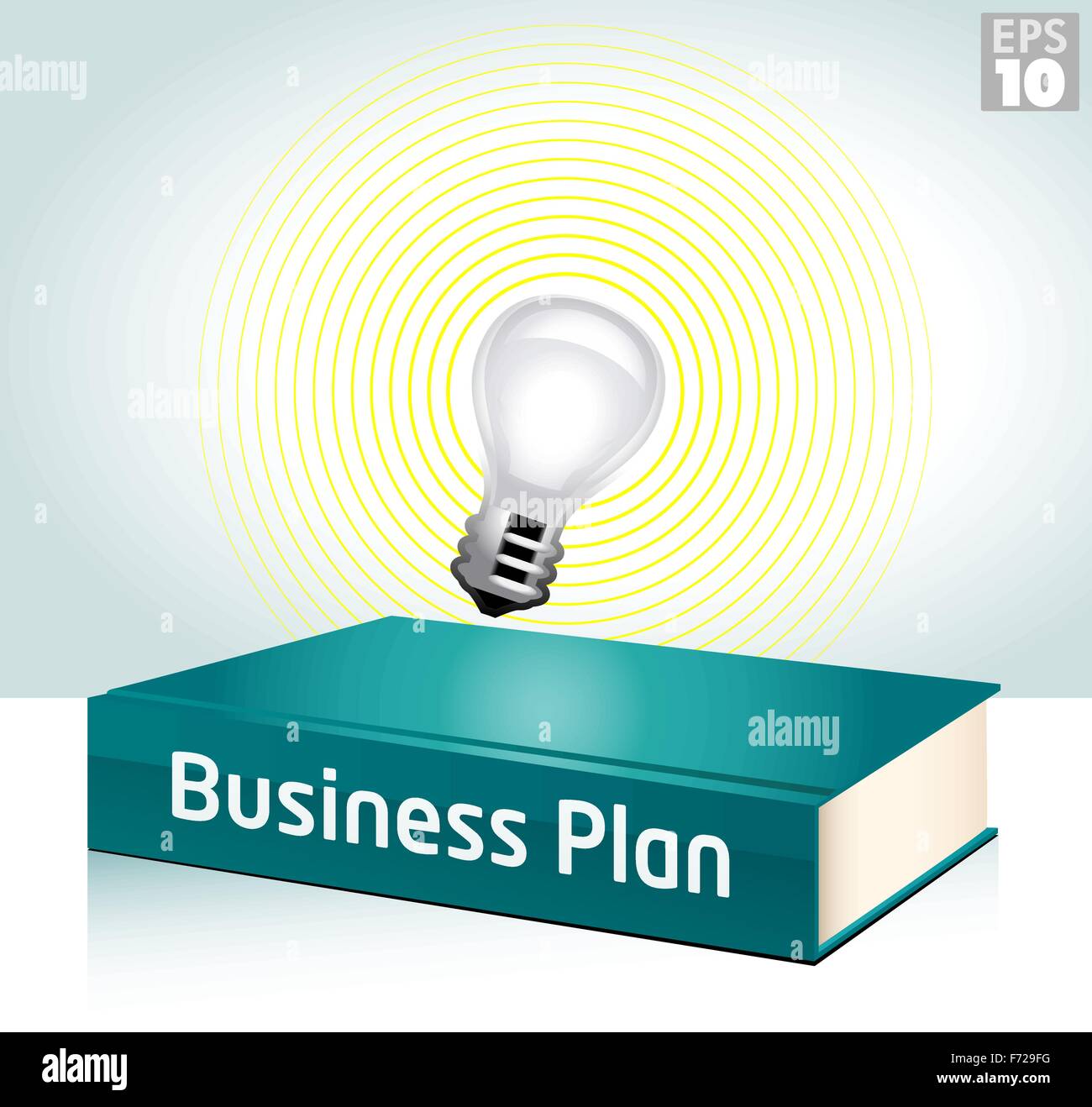 Unternehmerischen Idee mit einer Glühbirne, einen Business-Plan-Hardcover-Buch zu beleuchten Stock Vektor
