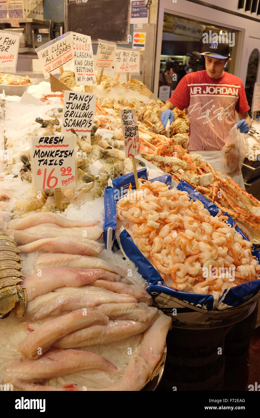 Meeresfrüchte, Pike Place Market, Seattle, USA Stockfoto