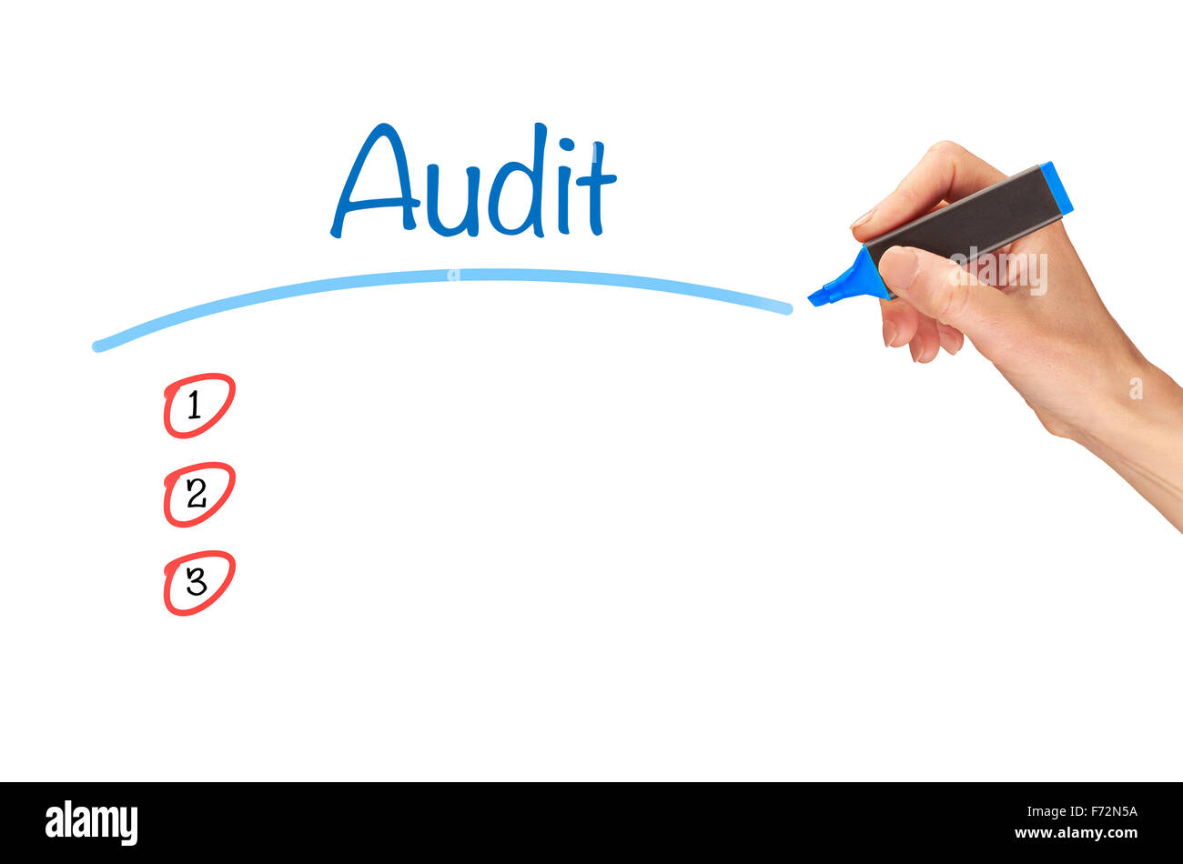 Audit, Marker auf einen klaren Bildschirm geschrieben. Stockfoto