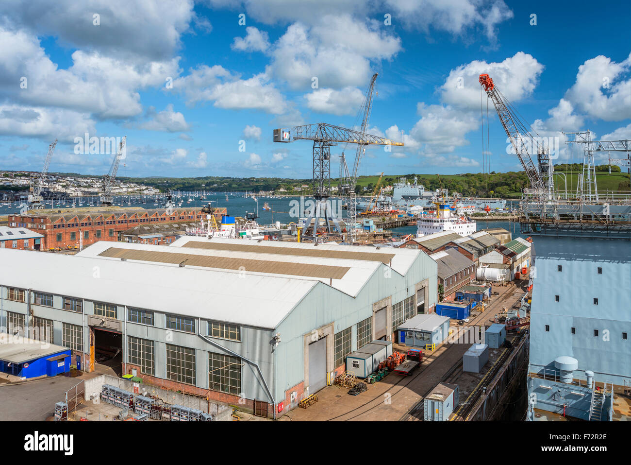 Erhöhten Blick über Dockbereiche Falmouth, Cornwall, England, UK Stockfoto