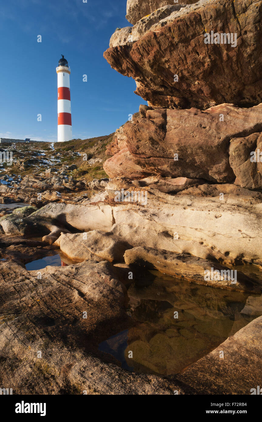 Tarbat Ness Leuchtturm in Moray Firth, Ross-Shire, Schottland, Großbritannien. Stockfoto