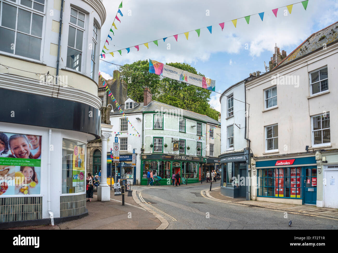 Einkaufsstraße in der Stadt Zentrum von Falmouth, Cornwall, England, UK Stockfoto