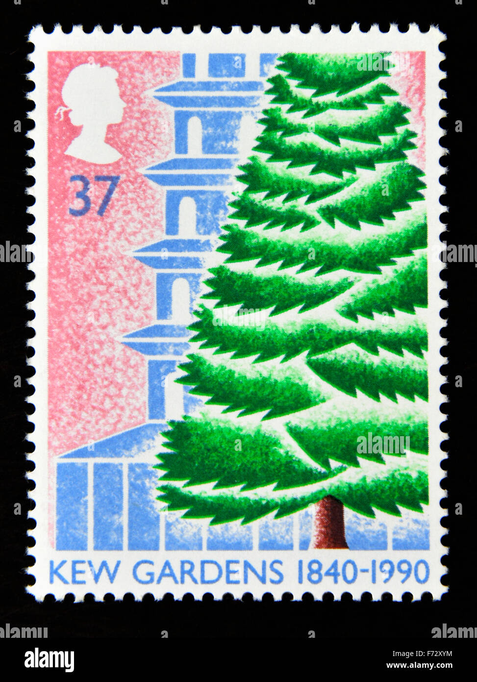 Briefmarke. Great Britain. Königin Elizabeth II. 1990. 150.. Jahrestag von Kew Gardens. 1840-1990. 37p. Stockfoto
