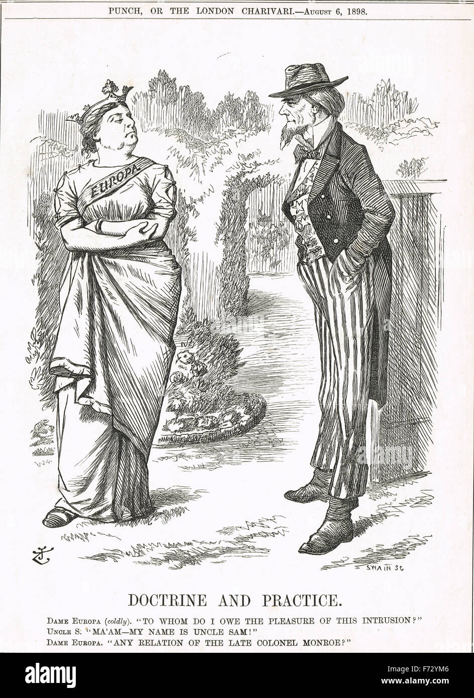 John Tenniel Punch Cartoon 1898 Europa und Uncle Sam während des spanisch-amerikanischen Krieges Stockfoto