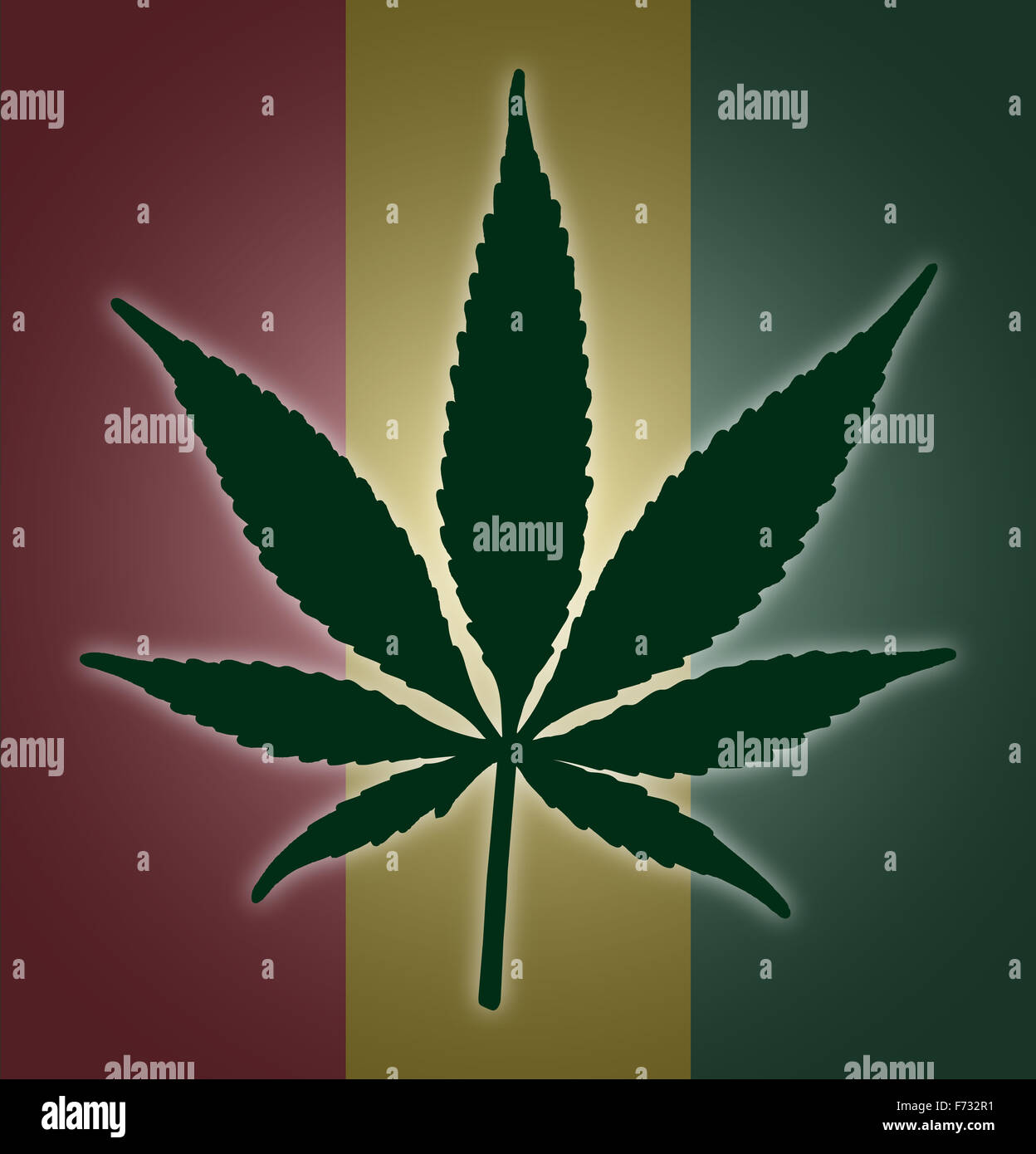 Eine bunte Cannabisblatt auf einem farbigen Hintergrund Stockfoto