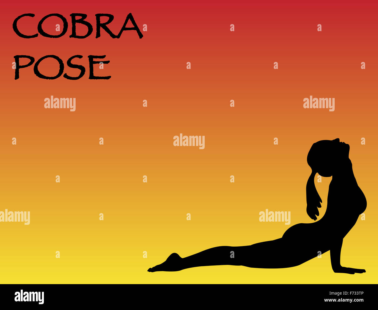 Eine Yoga-Frau Kobra-Pose auf einem farbigen Hintergrund durchführen Stockfoto