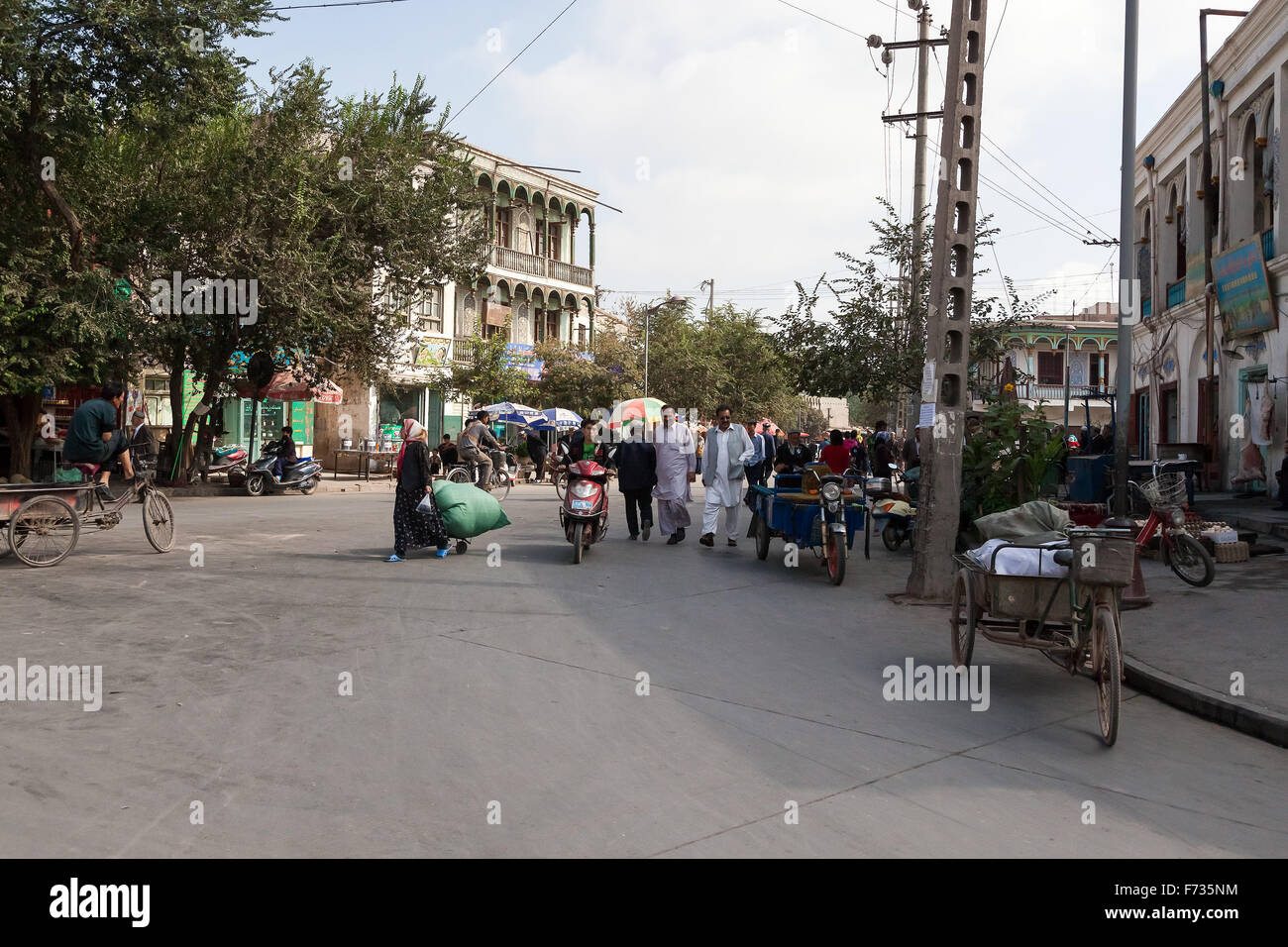 Straße Aktivitäten in Altstadt von Kashgar, Uigurischen Autonomen Gebiet Xinjiang, China. Stockfoto