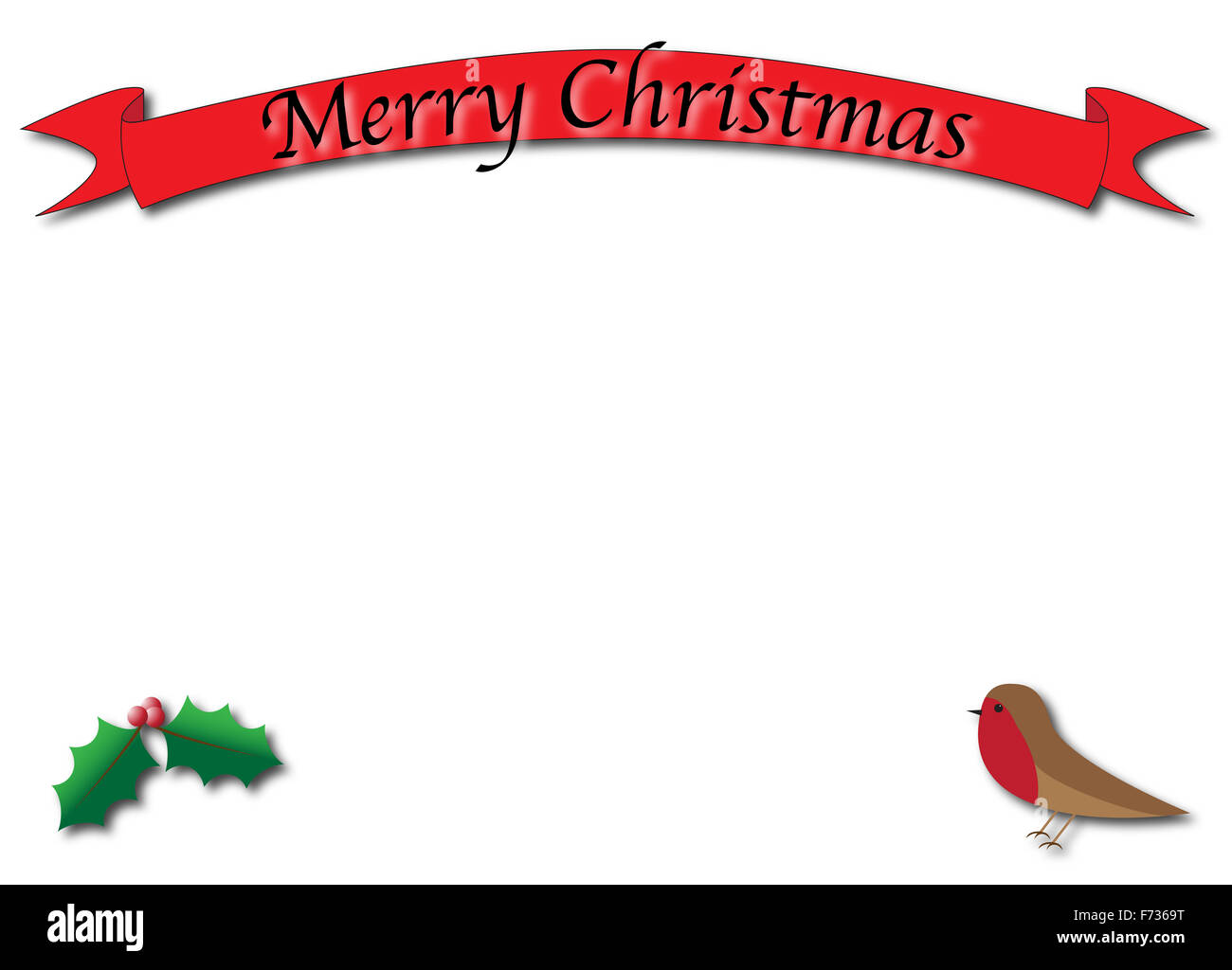 Eine Weihnachts-Grußkarte gestalten ein Rotkehlchen und Holly mit weißem Hintergrund Stockfoto