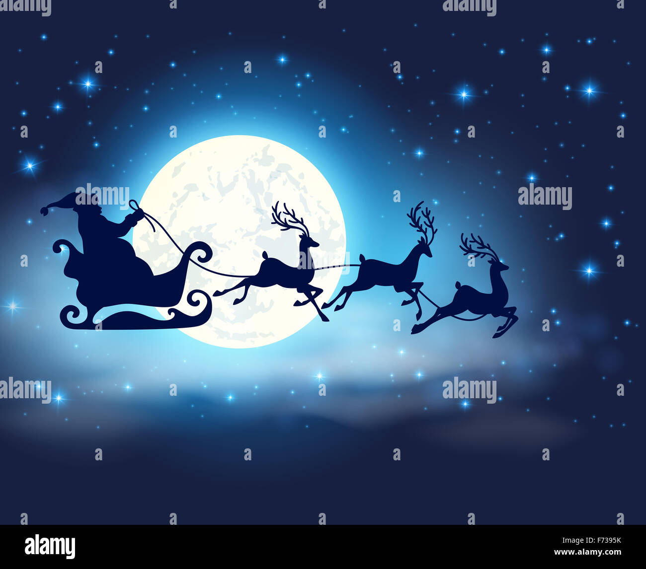 Blauer Hintergrund Weihnachten mit Santa Claus, Hirsche und Vollmond