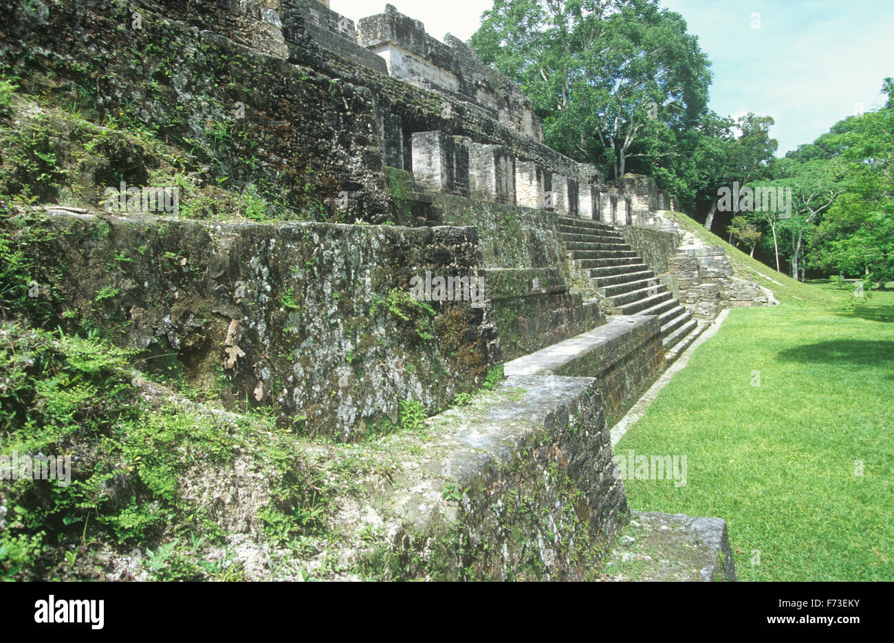 Zentralen Akropolis betrachtet von große Plaza, Tikal National Park, Guatemala. Stockfoto