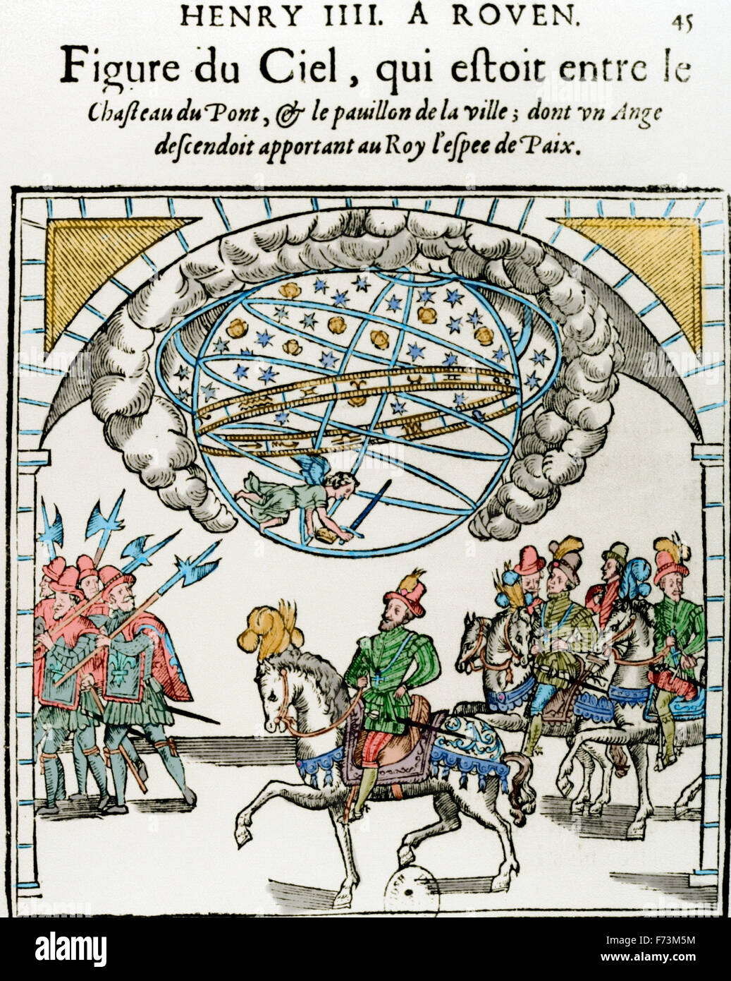 Heinrich IV. von Frankreich (1553 – 1610). König von Navarra als Heinrich III. von 1572-1610 und König von Frankreich von 1589-1610. Eintrag von Henry IV in Rouen, 1596. Gravur. Farbige. Stockfoto