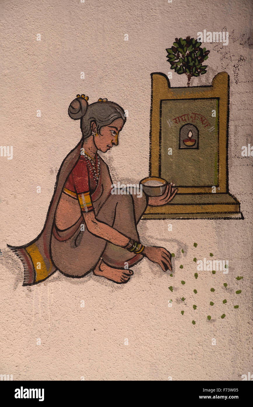 Frau zeichnen Rangoli Stock, Pune, Maharashtra, Indien, Asien Stockfoto