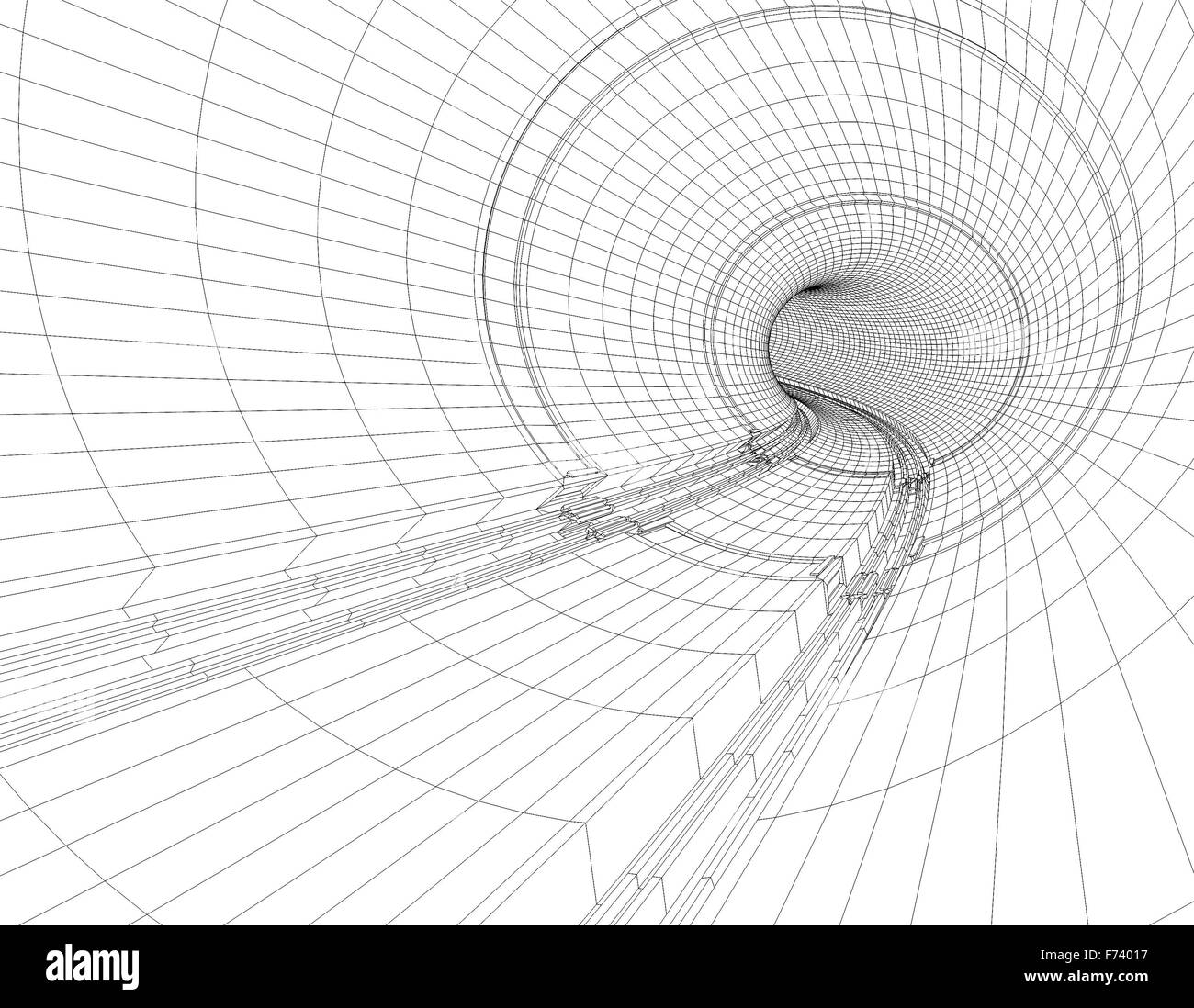 Abbildung der Zeichnungen eines Tunnel-Plans. Entwurf und Engineering-Konzept Stockfoto