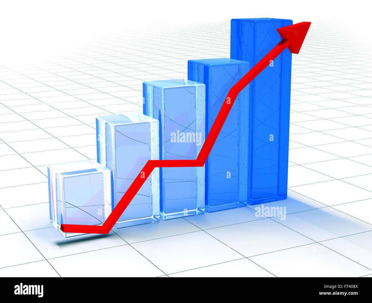 3D-Bild Statistik Bars und Pfeil Stockfoto