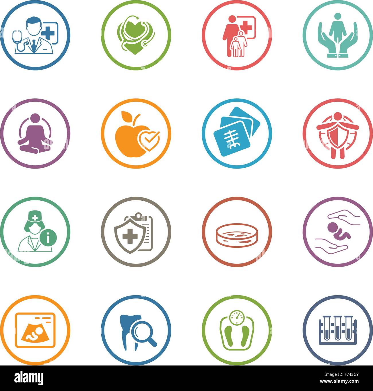 Medizin und Gesundheitswesen Icons Set. Flaches Design. Stock Vektor