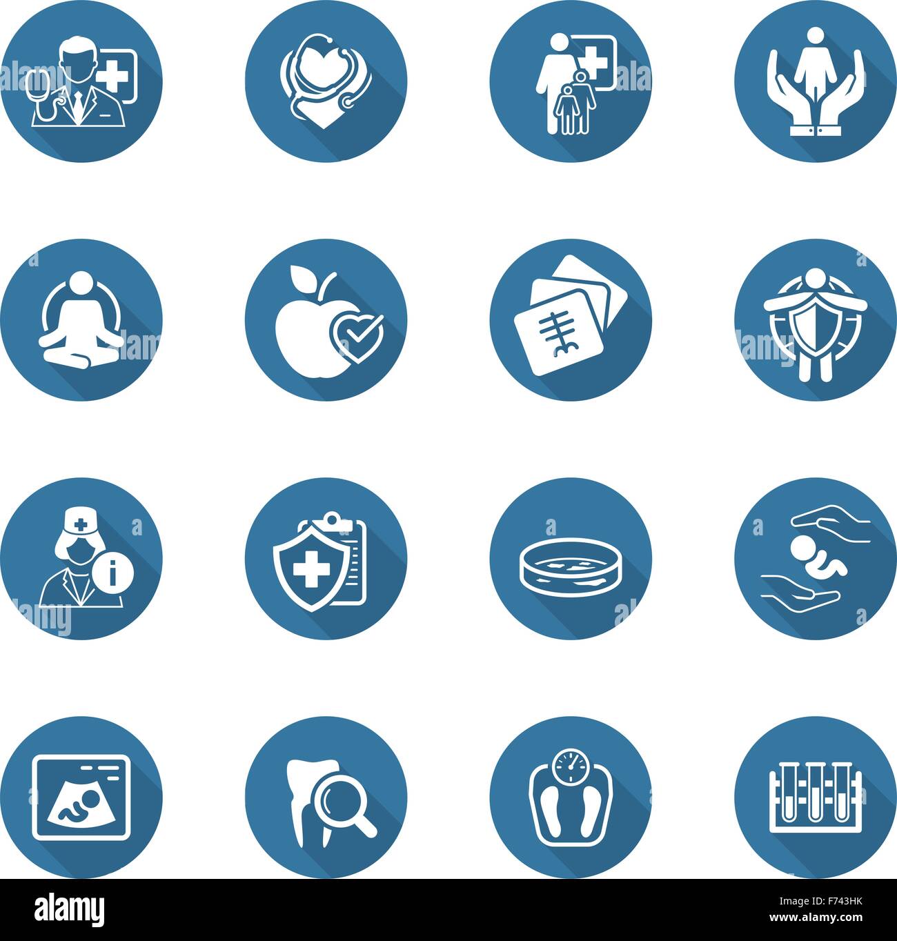 Medizin und Gesundheitswesen Icons Set. Flaches Design. Stock Vektor