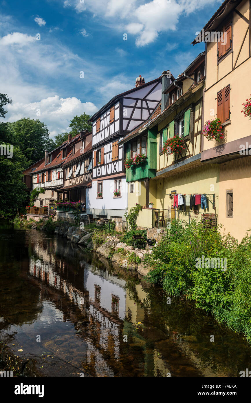 Fachwerk Häuser, Kaysersberg, Haut-Rhin, Elsass, Frankreich Stockfoto