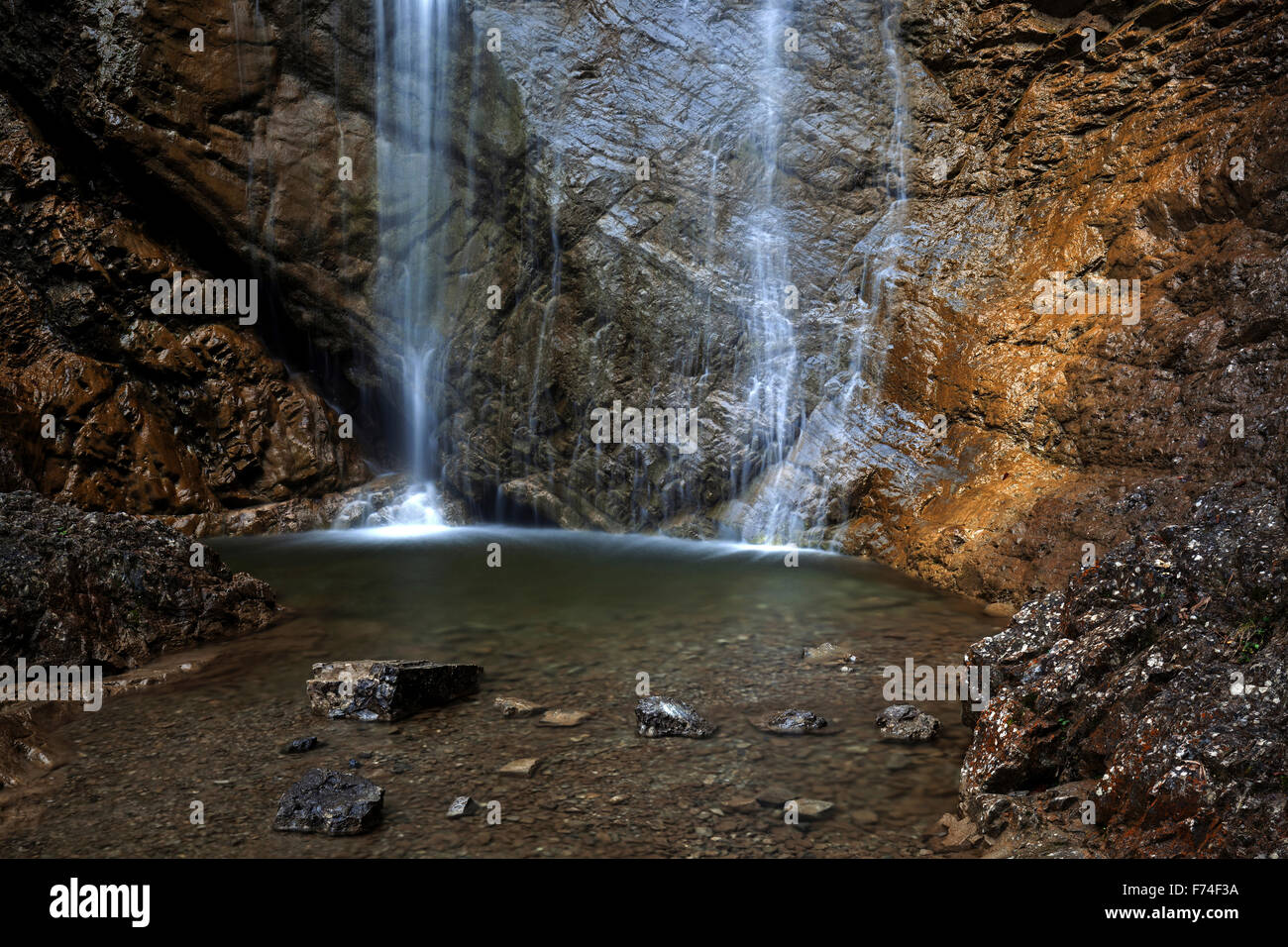 Schleierfall Wasserfall, Bad Oberdorf in der Nähe von Bad Hindelang, Allgäu, Bayern, Deutschland Stockfoto