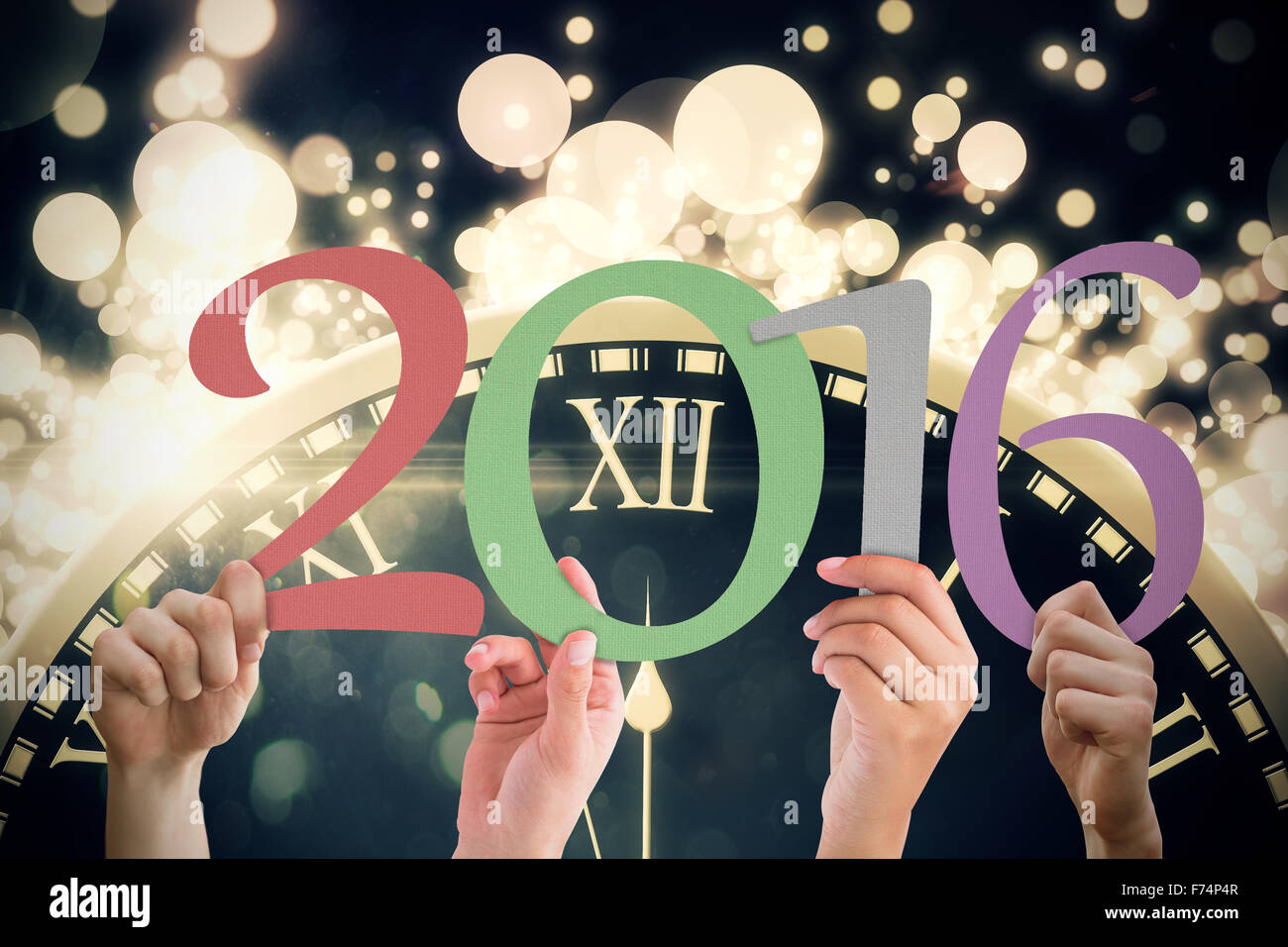 Zusammengesetztes Bild Hände zeigen 2016 Stockfoto