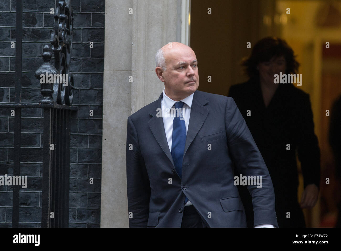 Iain Duncan Smith, Arbeits- und Rentenministerium Sekretär in der Downing Street für eine Kabinettssitzung Stockfoto