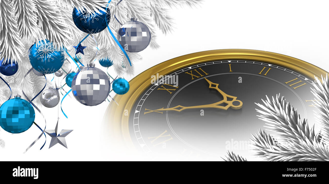 Zusammengesetztes Bild des Weihnachtsbaums, verziert mit goldenen Ornamenten Stockfoto