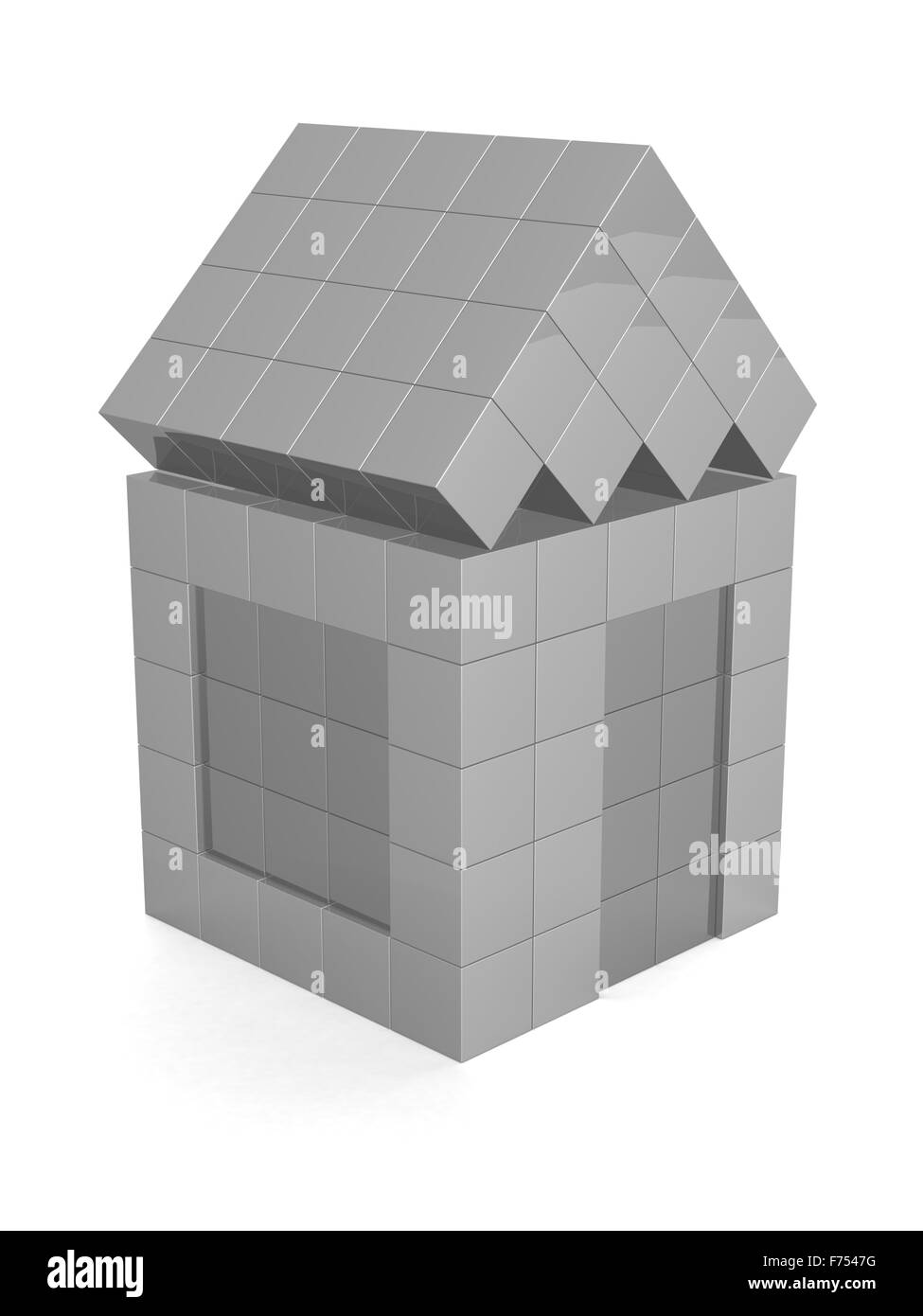 Haus aus Würfeln. Die isolierte Darstellung. 3D-Bild. Stockfoto