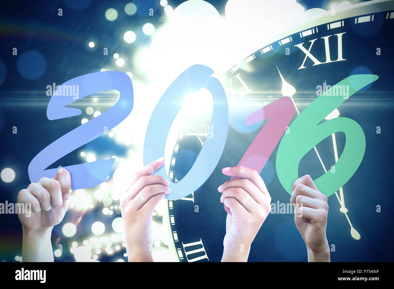 Zusammengesetztes Bild Hände zeigen 2016 Stockfoto