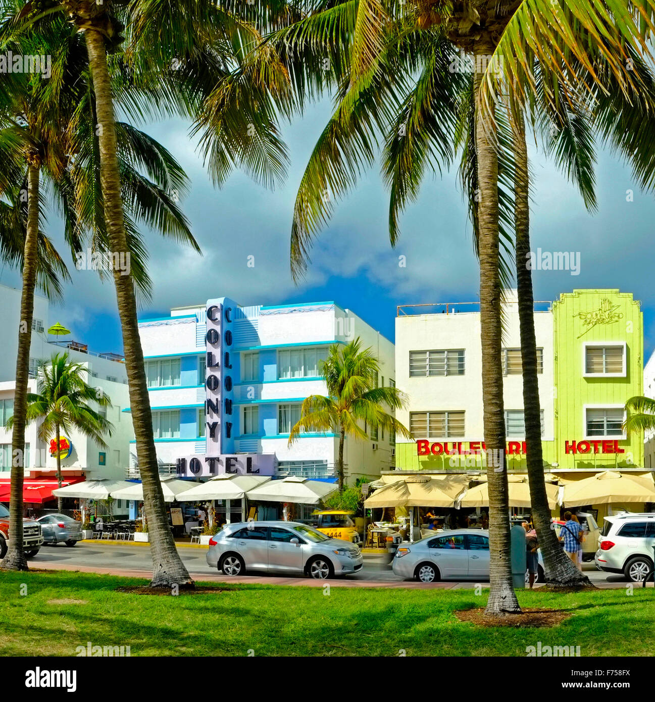 Art-Déco-Hotels, Ocean Drive, Miami Florida USA Stockfoto