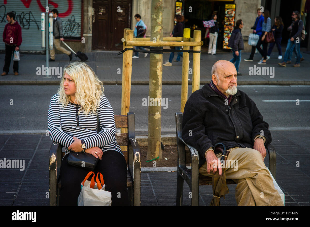 NAT sprechen (Les Rambles in Barcelona übernommen) Stockfoto