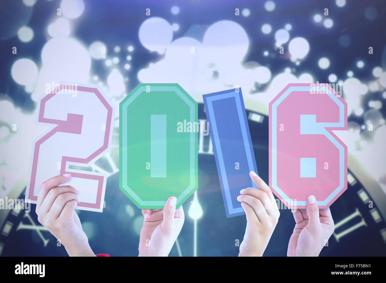 Zusammengesetztes Bild Hände zeigen 2016 Stockfoto