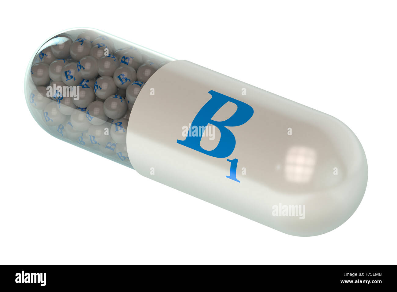 Kapsel Vitamin B1 auf weißen Hintergrund isoliert Stockfoto