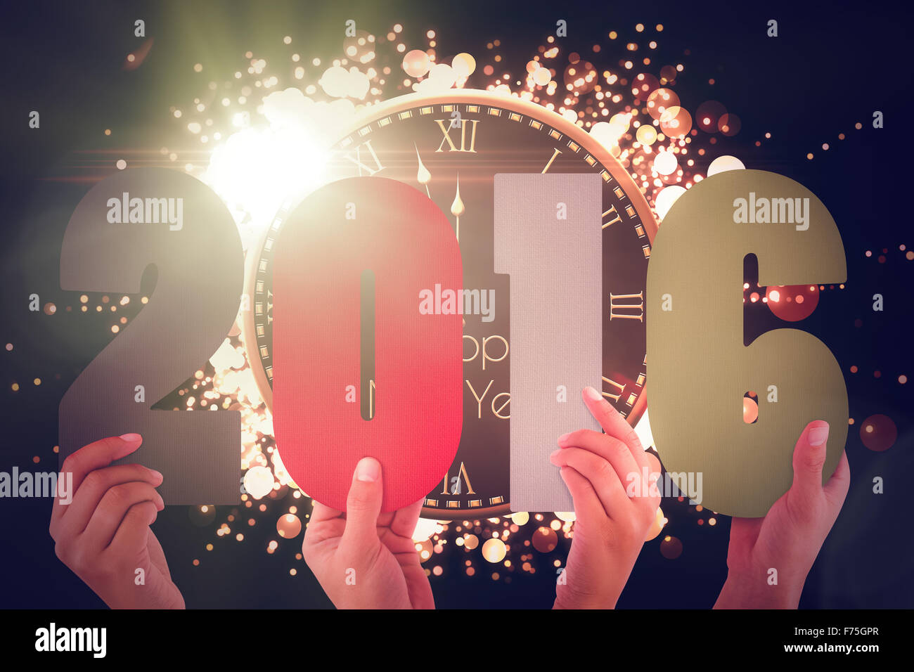 Zusammengesetztes Bild Hände zeigen 2016 Stockfoto