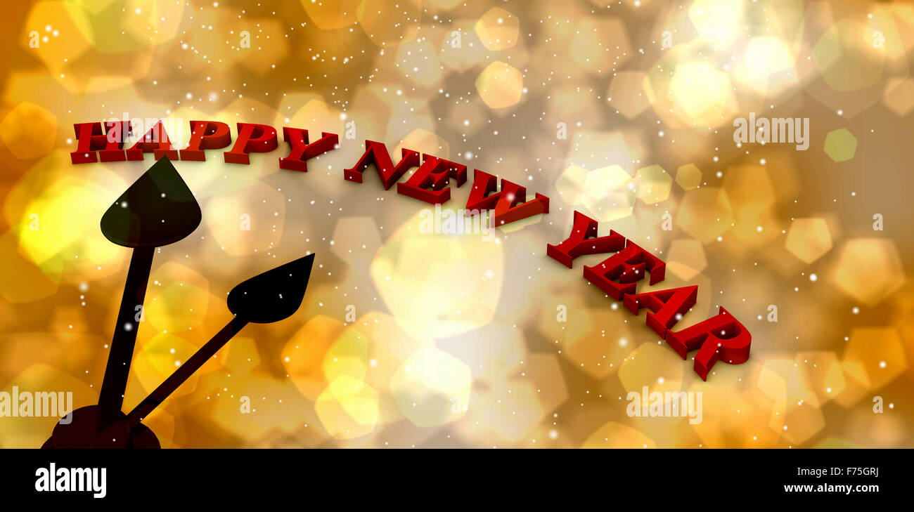 Zusammengesetztes Bild digital erzeugte Bild des guten Rutsch auf Uhr Stockfoto