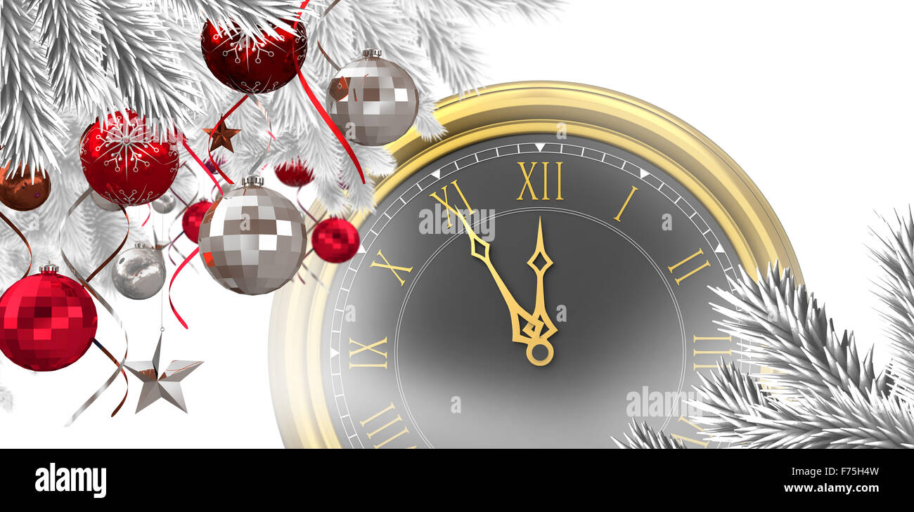 Zusammengesetztes Bild des Weihnachtsbaums, verziert mit goldenen Ornamenten Stockfoto