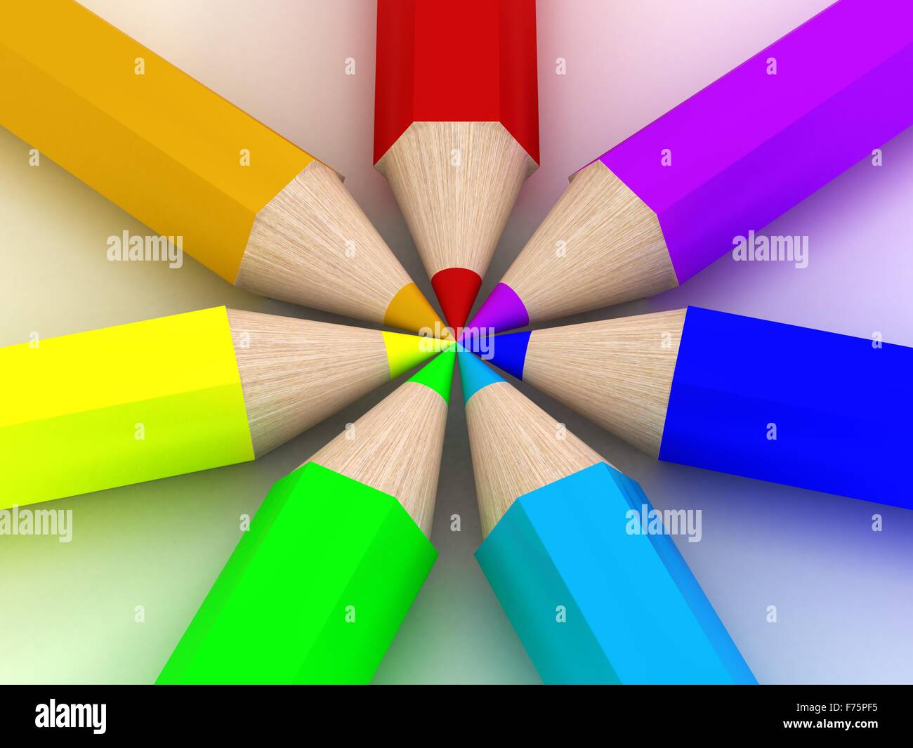 Satz von Farbstiften. das 3D-Bild. Stockfoto