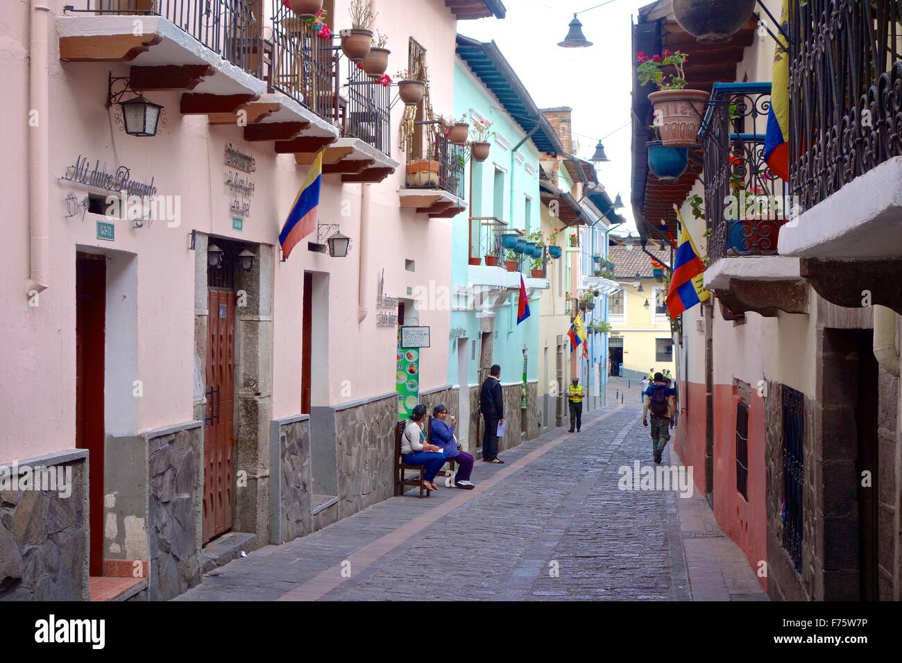 Calle De La Ronda, eine charmante Colonial Straße in der Altstadt von Quito, Ecuador Stockfoto