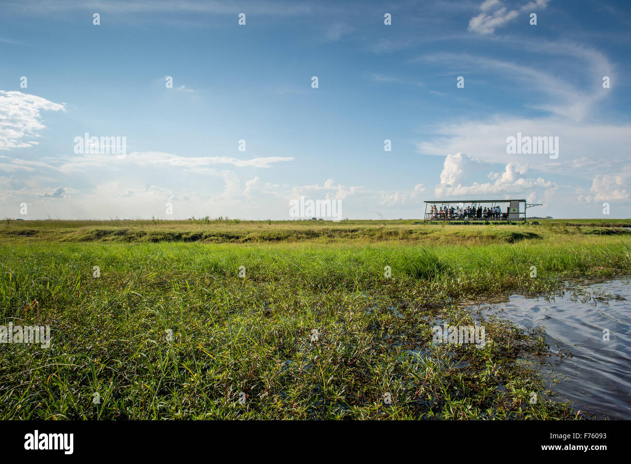 Kasane, Botsuana - Chobe Nationalpark Touristen auf dem Chobe Fluss Kreuzfahrt Stockfoto