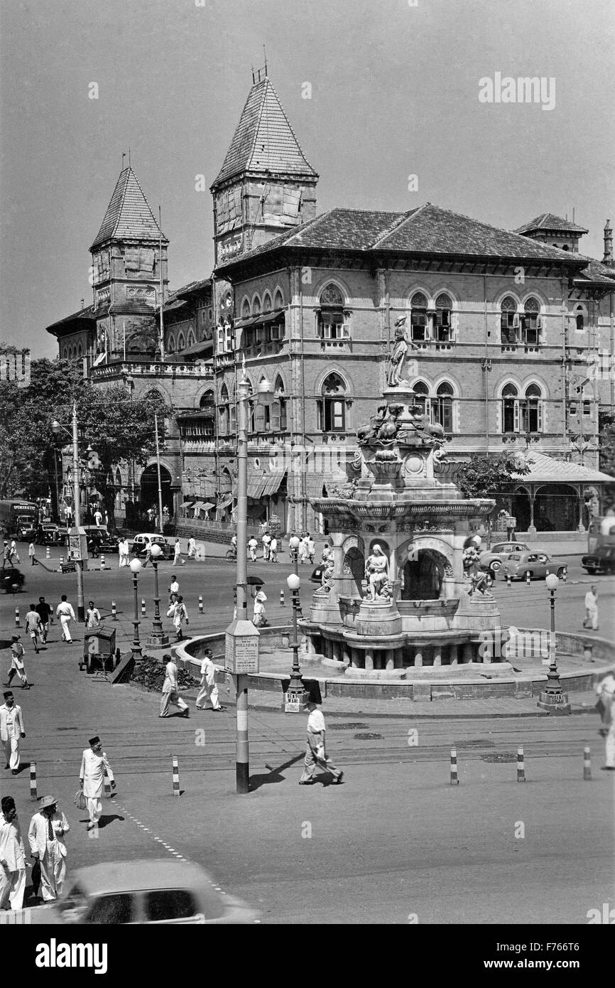 Flora Fountain, Hutatma Chowk, Bombay, Mumbai, Maharashtra, Indien, Asien, indisches altes 1900er-Jahre-Bild Stockfoto