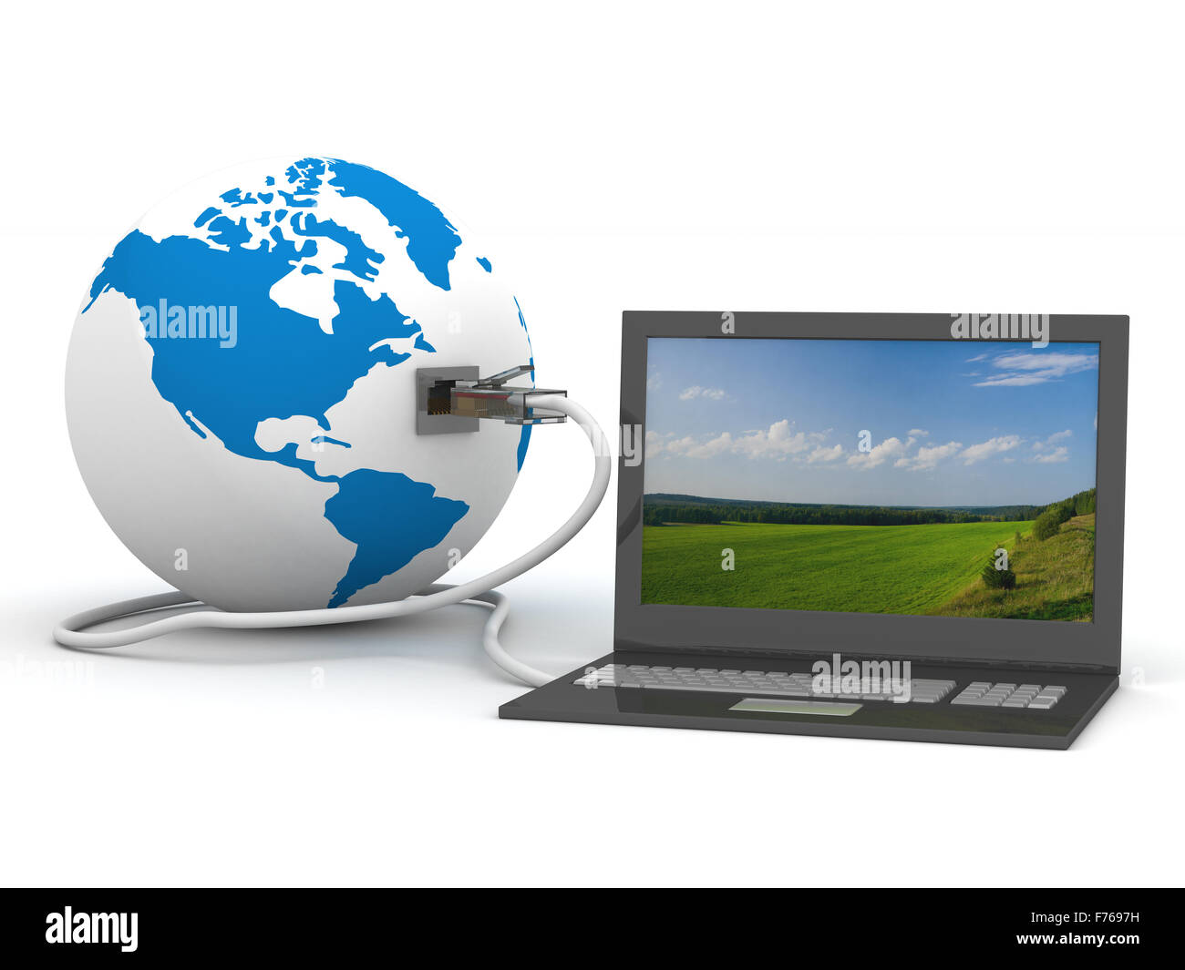 Globale Kommunikation in der Welt. 3D-Bild. Stockfoto