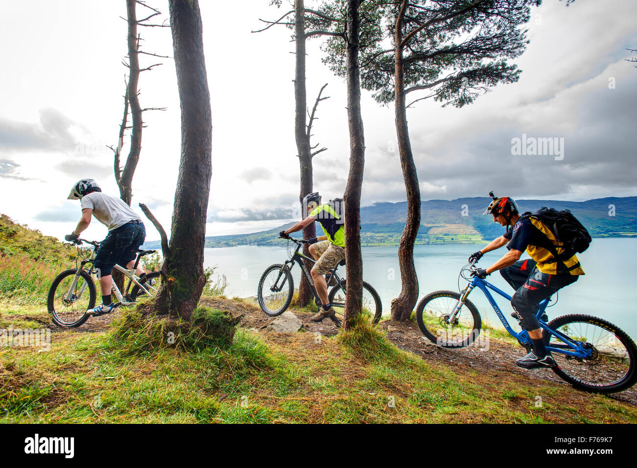 Mountainbiking Rostrevor Carlingford, Nordirland Stockfoto